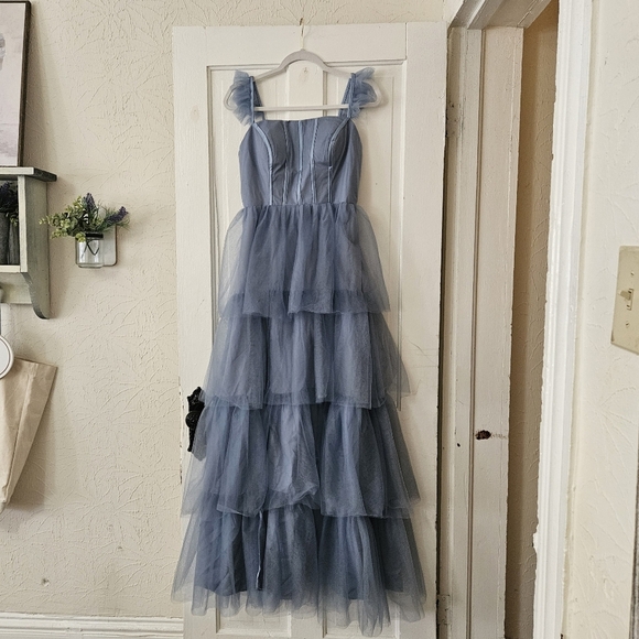 Tulle Tiered A-line Corset Back Lt. Blue Full Length Dress Women's Size 6, Fairy - Picture 1 of 5
